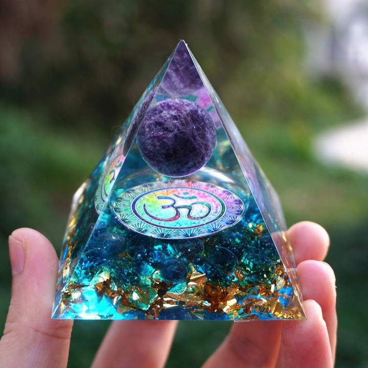 Om Amethyst & Blue Quartz Pyramid