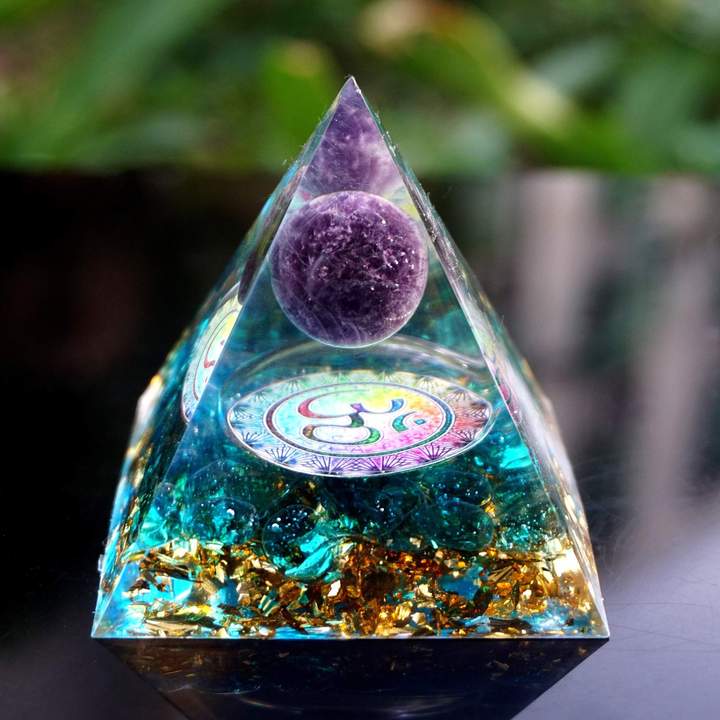 2x Om Amethyst & Blue Quartz Pyramid