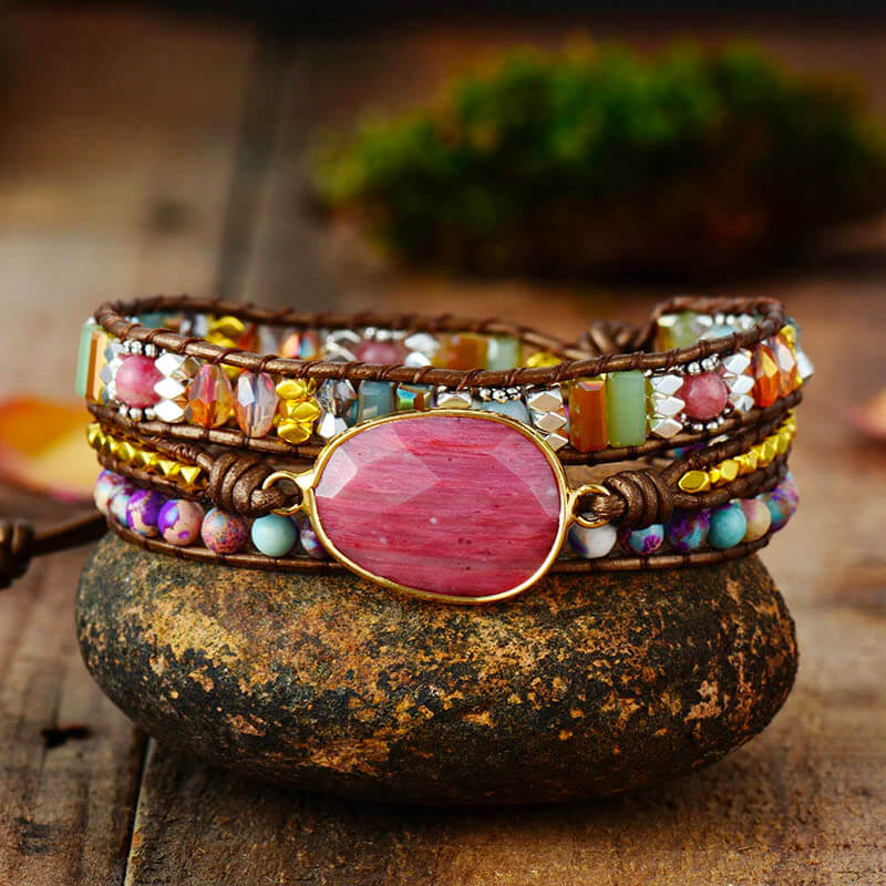 Pink Rhodonite Bohemian Chic Wrap